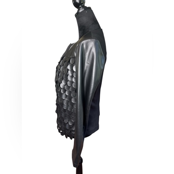 Linea Domani Black Faux Leather Jacket Size 4 | Statement Disc Detail Zip - Picture 3 of 9